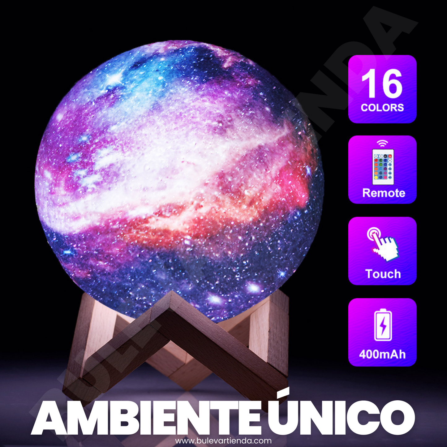 Lampara Luna luz cálida 🌒 + Obsequio: Control y base + Envío gratis