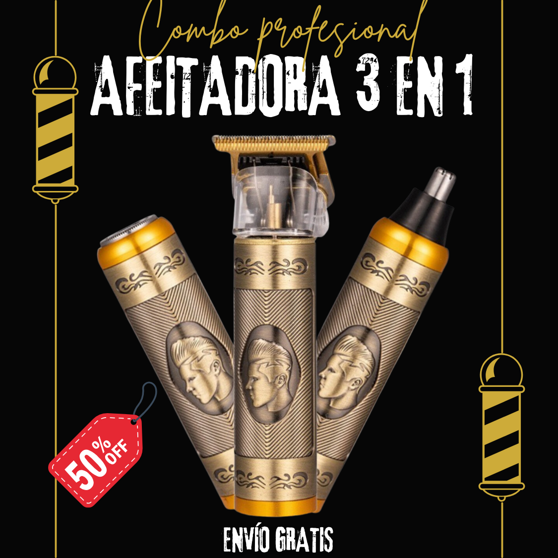 COMBO DE AFEITAR PROFESIONAL 3 EN 1 + ENVÍO GRATIS