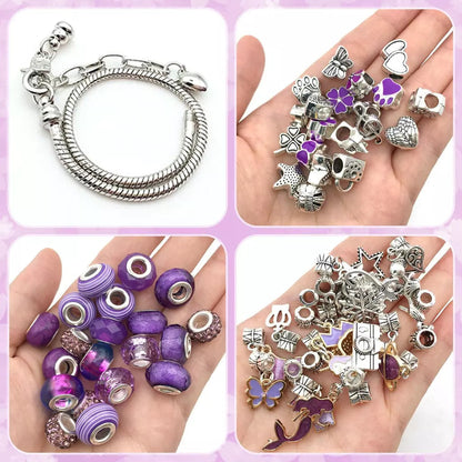 Kit Pulseiras e Berloques DIY em Prata - 64 Peças