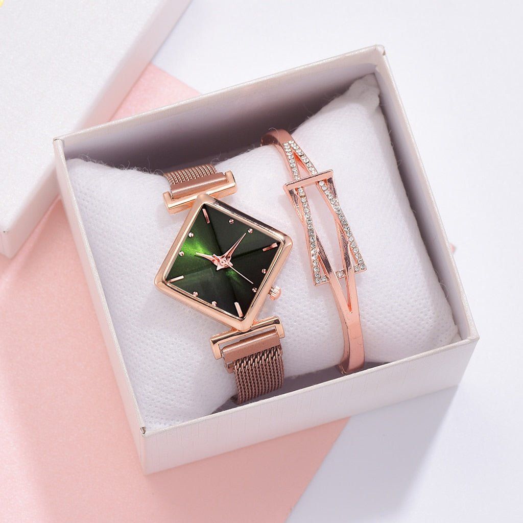 Relógio Quartzo Quadrado + Pulseira - FineWoman