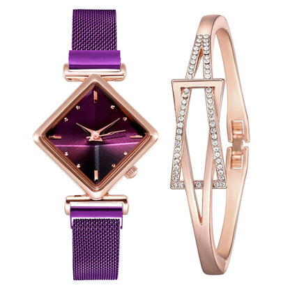 Relógio Quartzo Quadrado + Pulseira - FineWoman